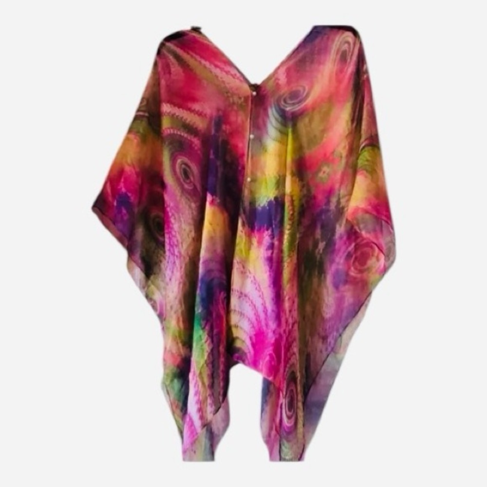 Kimono Kaftan Blouse Multicolor Sheer Cover Up Top Women’s OSFM